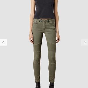 AllSaints Biker Skinny Jeans, Khaki Green